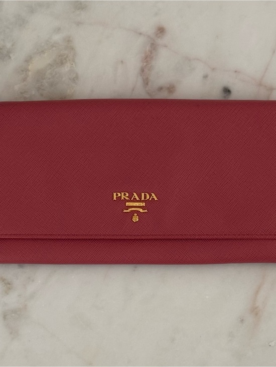 Prada Accessories - Prada Soft Pink Saffiano Leather Continental Wallet with Gold Logo